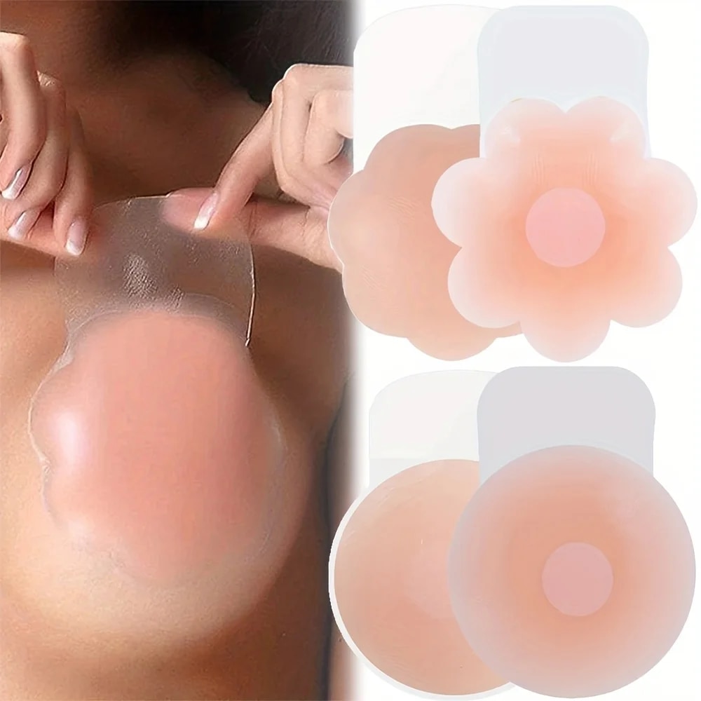 Push Up Bra Padded - 女性のためのシリコン乳首カバー,目に見えないステッカー,パッチ,再利用可能な花びらのパッド,1ペア