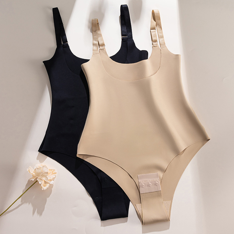 Shapewear Bodysuit Firm - 女性用シームレススリミングウェア、スリングボディシェイピング下着、黒とベージュの無地、ボディスカルプティングボディウェア